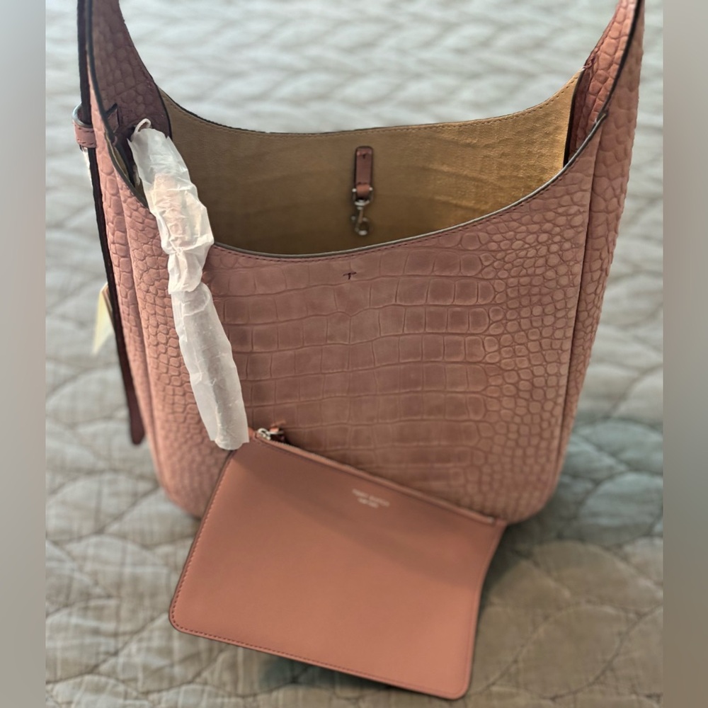 NEW Tory Burch Thea Embossed Suede Slouchy Shoulder Bag - Soft Mauve - Picture 5 of 9